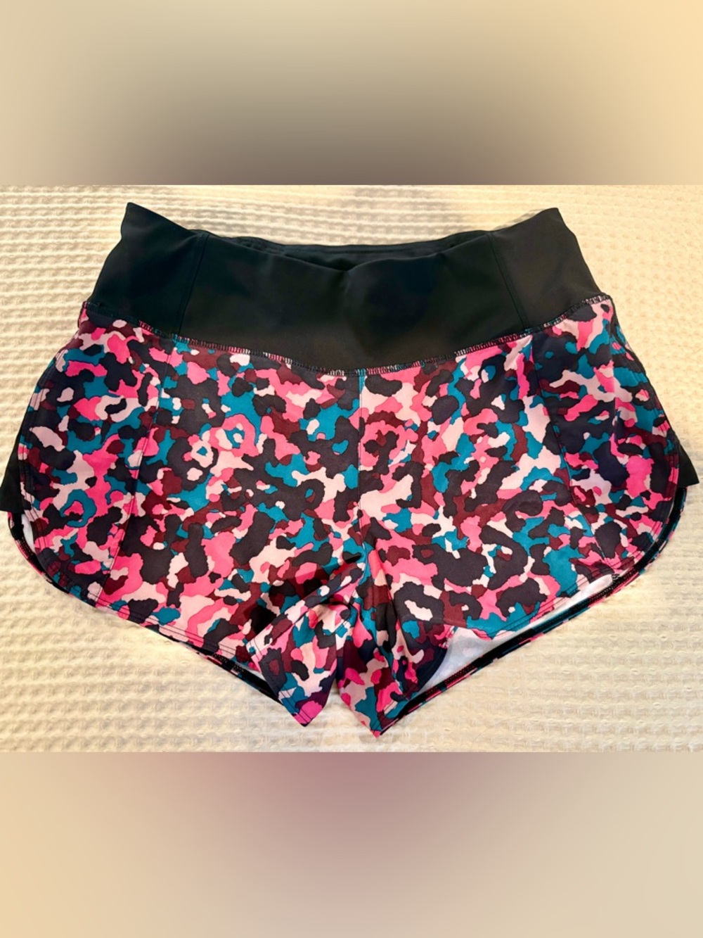 Athleta Multicolor Pink Teal Black Print Running Shorts